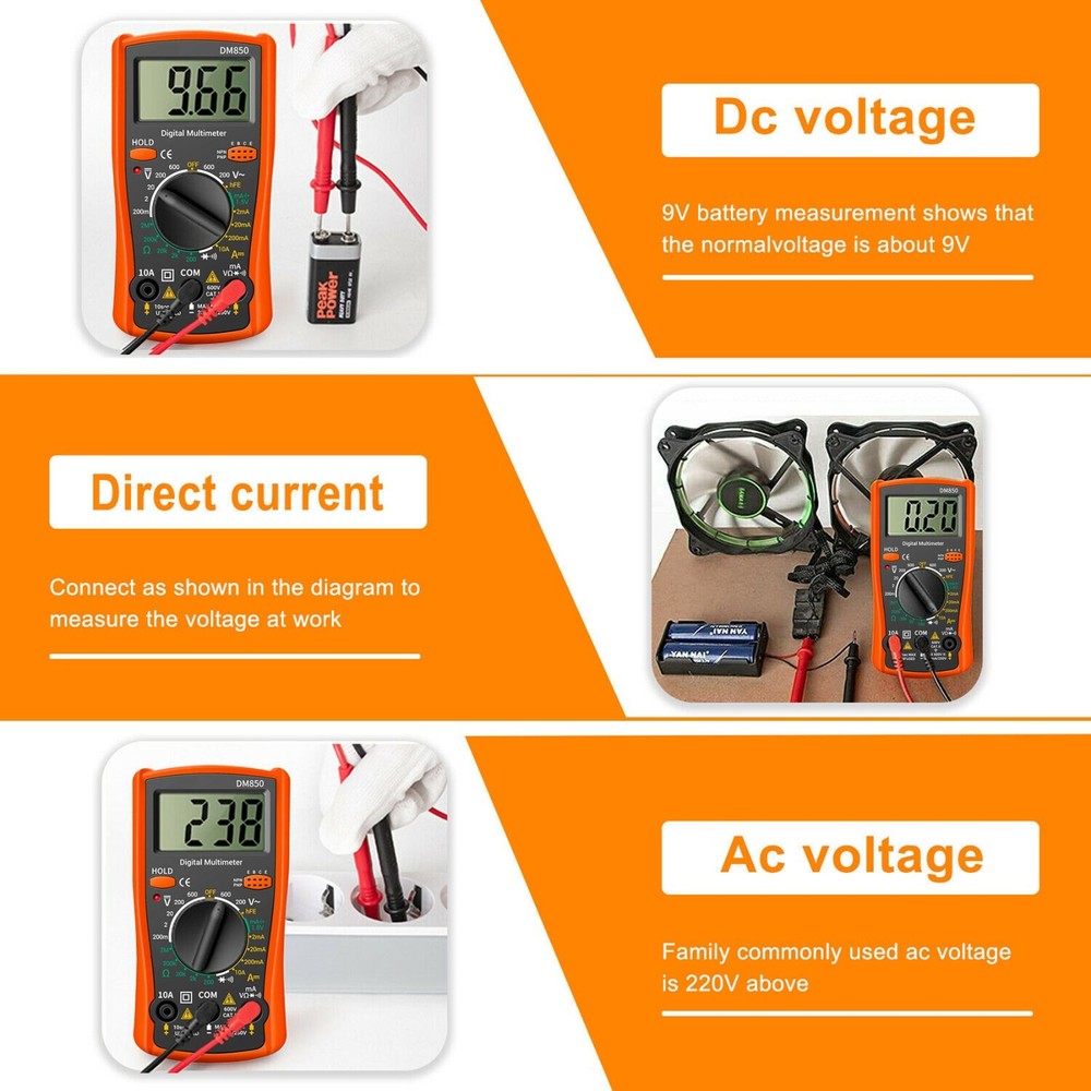 LCD Digital Multimeter AC DC Voltmeter Ammeter Ohmmeter Volt Tester Meter Leads