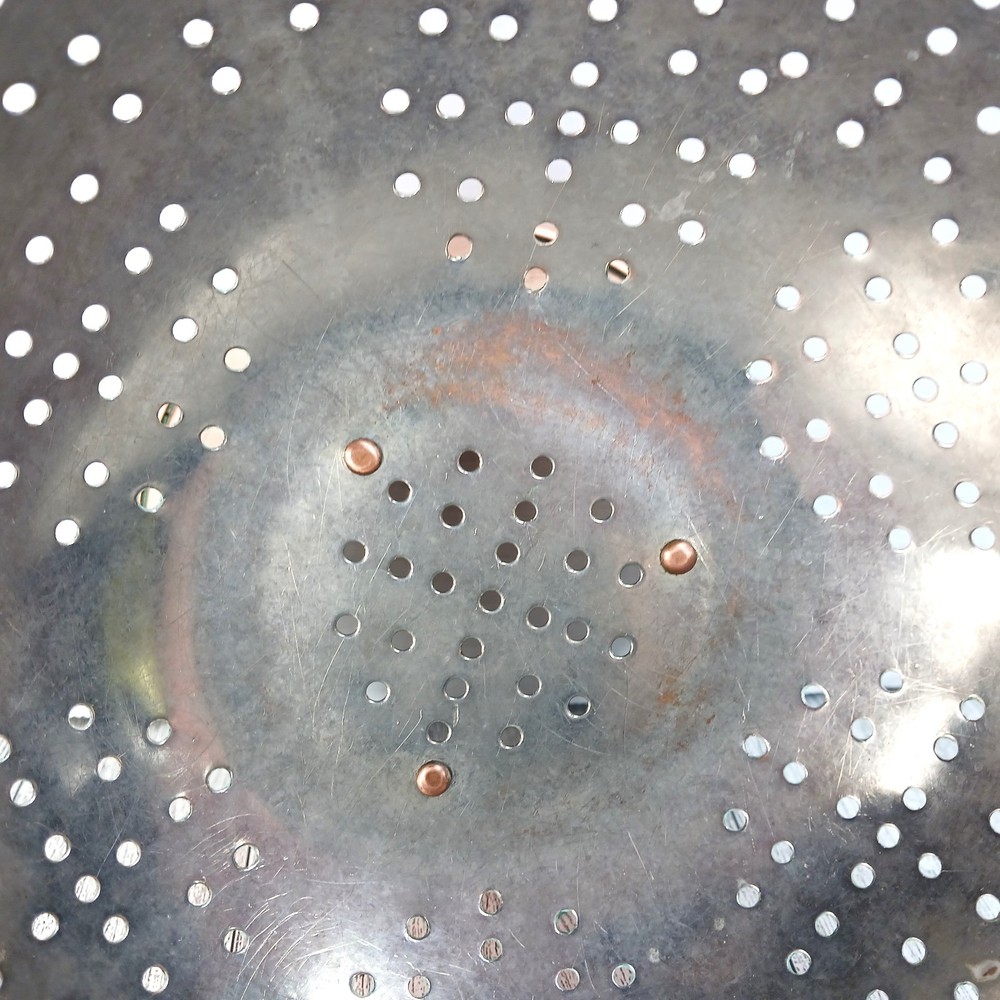 Vintage Copper Colander with Brass Handles 9” Tin-Lined Footed Strainer