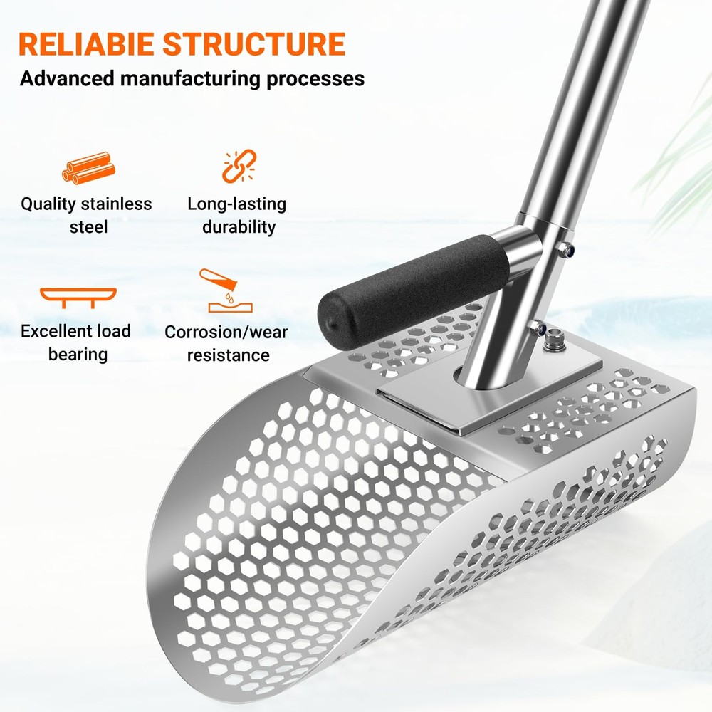 Yaheeda Long Handle Sand Scoop with Shovel Compact Handle, silver