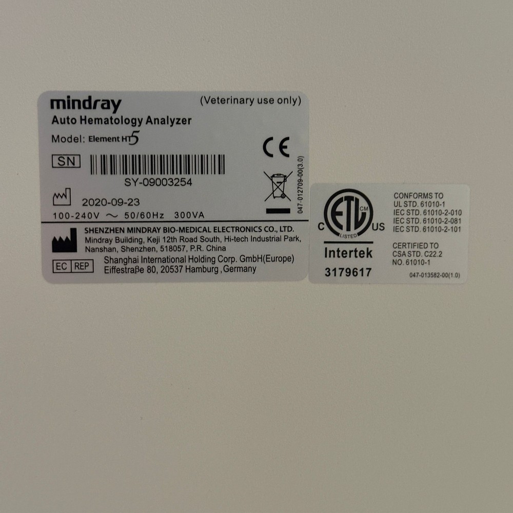 Heska Antech Mindray Element HT5 Auto Hematology Analyzer 5-Part Differential