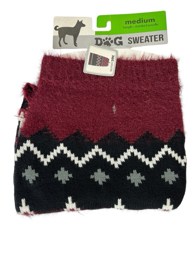 Knit Dog Sweater Gray Black Maroon Size Medium Stretchy