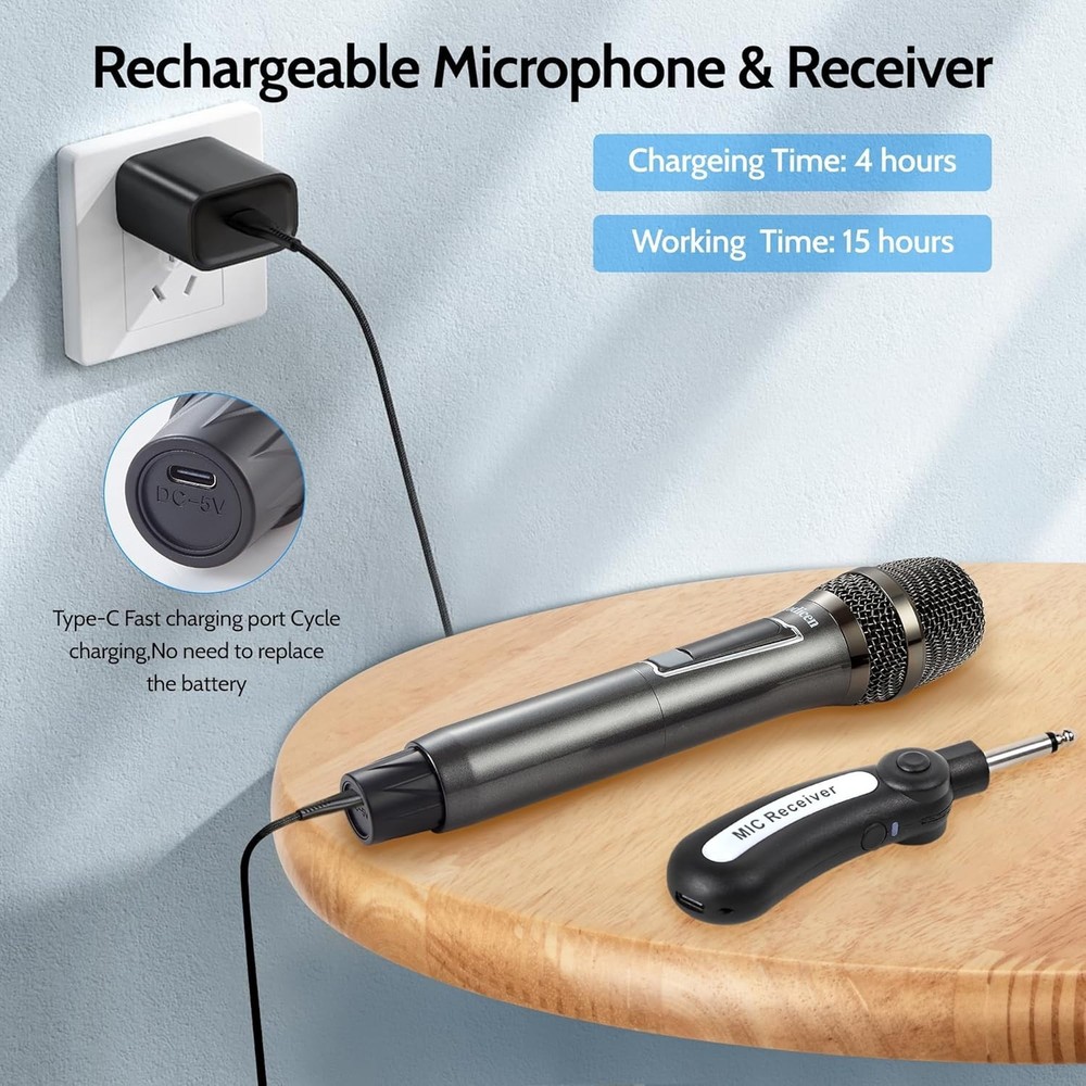 Wireless Karaoke Microphone, No Delay Handheld Microphone System with Recharg...