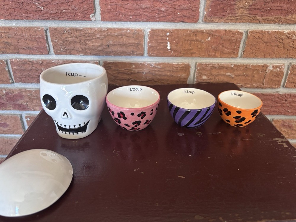 Halloween Skeleton Skull Measuring Cups Ceramic Cheetah Zebra Print
