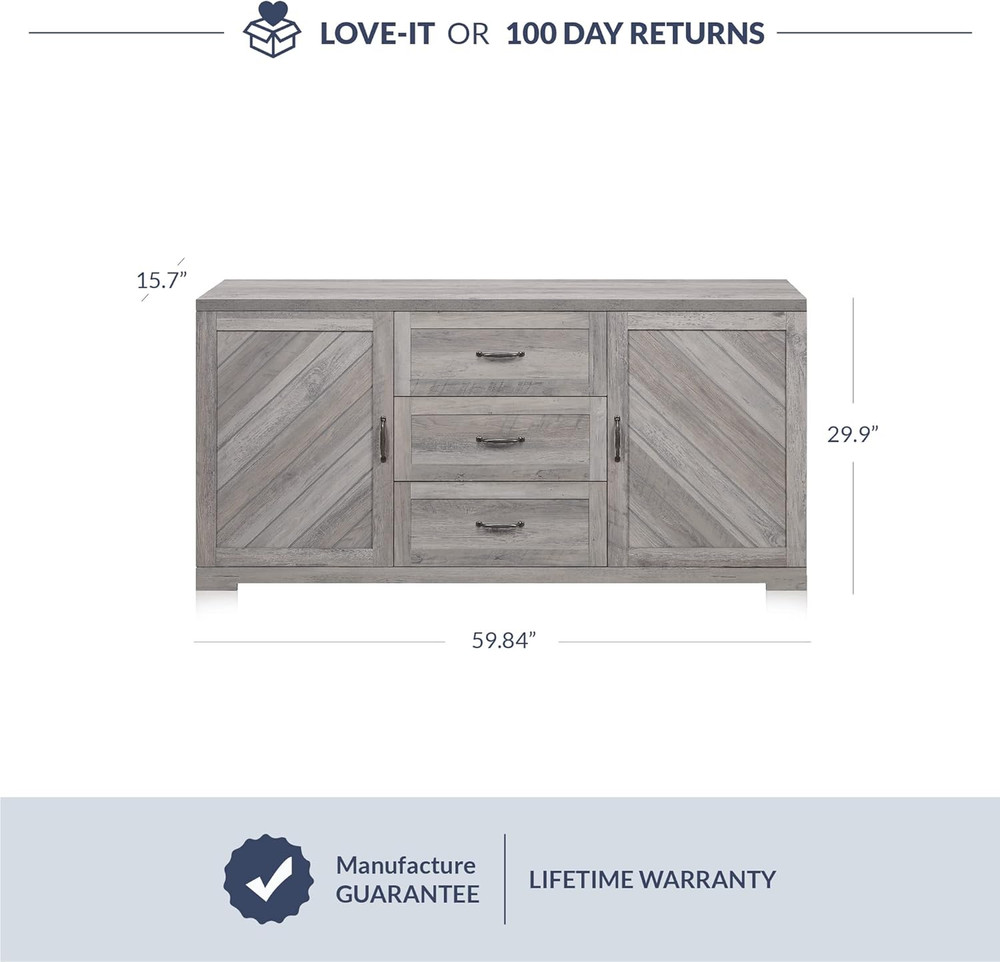 60" Sideboard Buffet Cabinet, Console Table with Three Drawers & Two Storage Cab