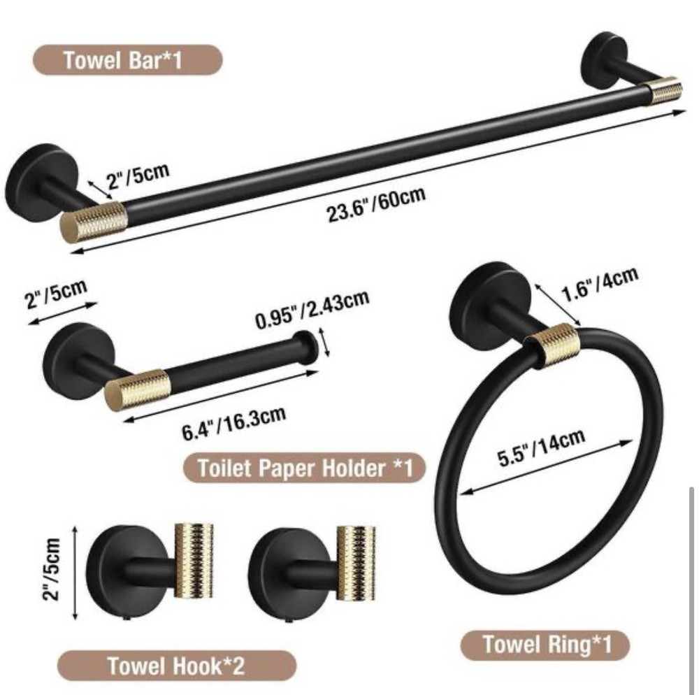 YSQCAR 5-Piece Bath Hardware Set In Black & Gold
