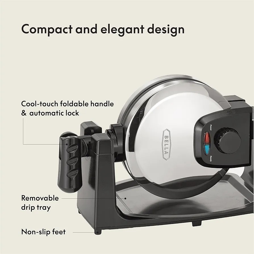 Classic Rotating Belgian Waffle Maker with Nonstick Plates and Removable Tray