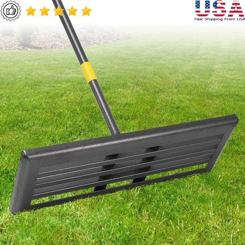 Heavy Duty Lawn Leveling Rake Adjustable Steel Handle Turf Grading Tool New