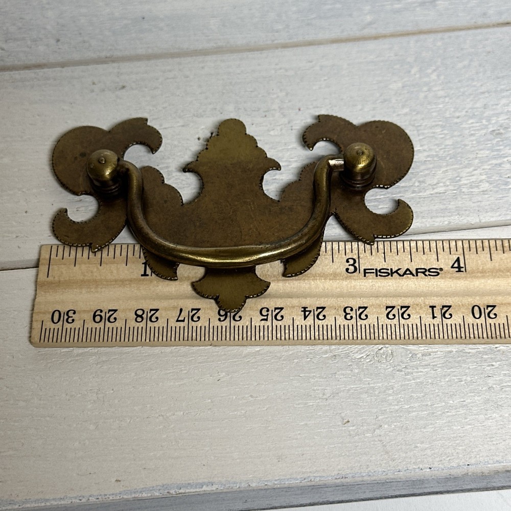 Flat Bat Drop Bail Pull Handle Solid Dark Aged Brass 2-1/2" Centers Vintage
