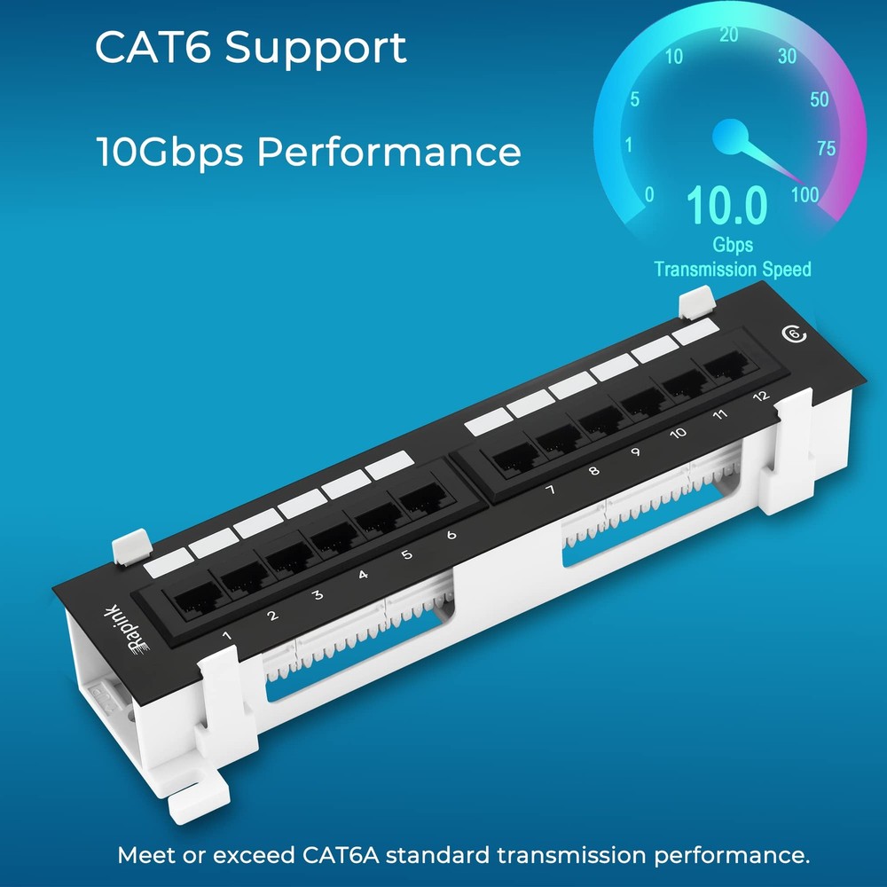Patch Panel 12 Port Cat6 10G Support, Network Patch Panel UTP 10-Inch, Wallmo...