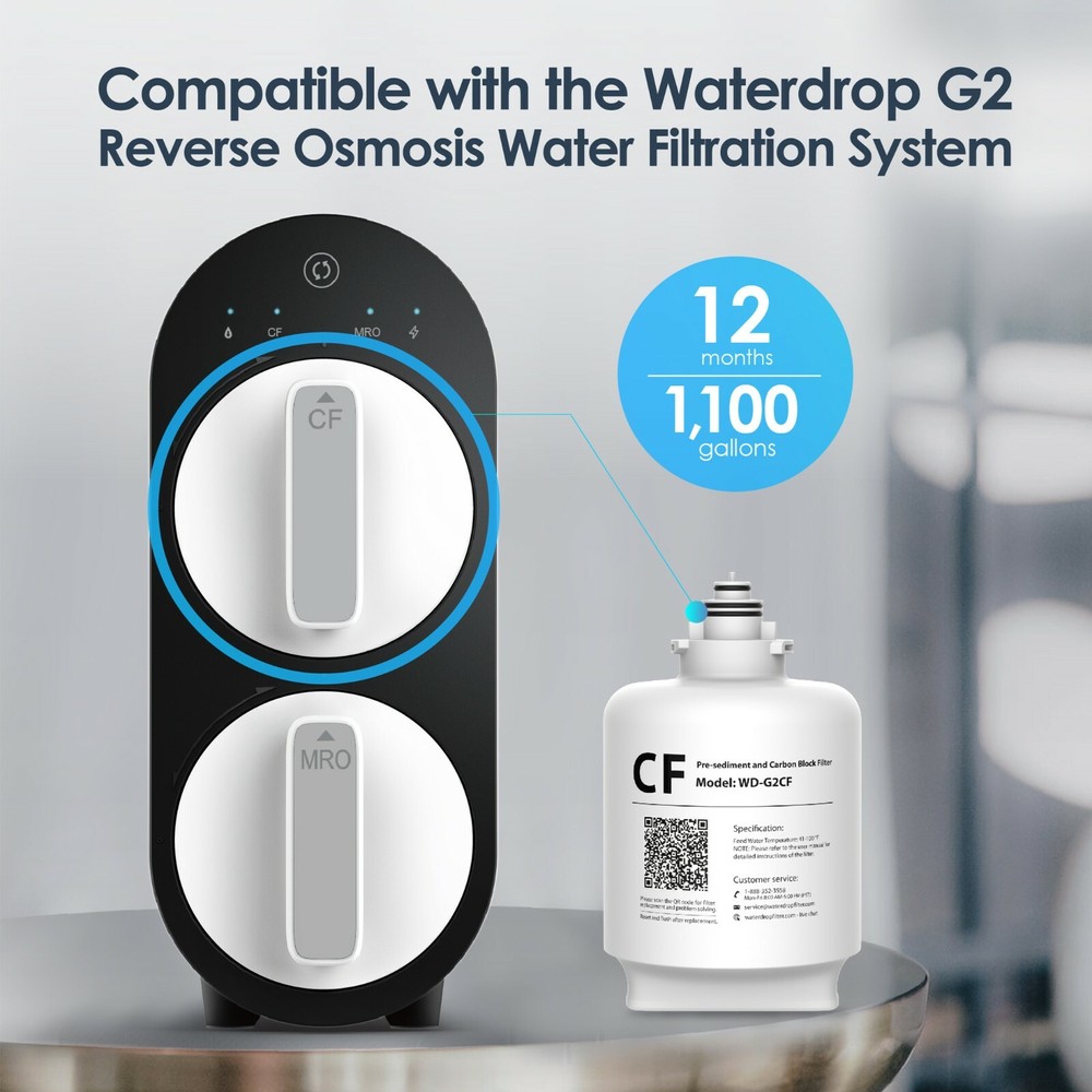 Waterdrop WD-G2CF Filter, 12-month Lifetime, Used for Reverse Osmosis System