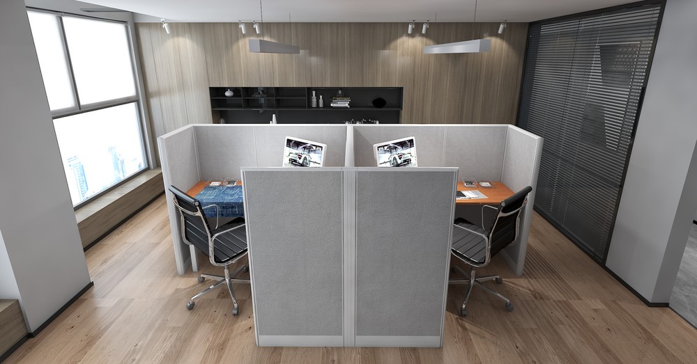 6x6 Cubicles- 54″H -2 MAN (MIRROR) L Shape Fully Fabric Workstations -U