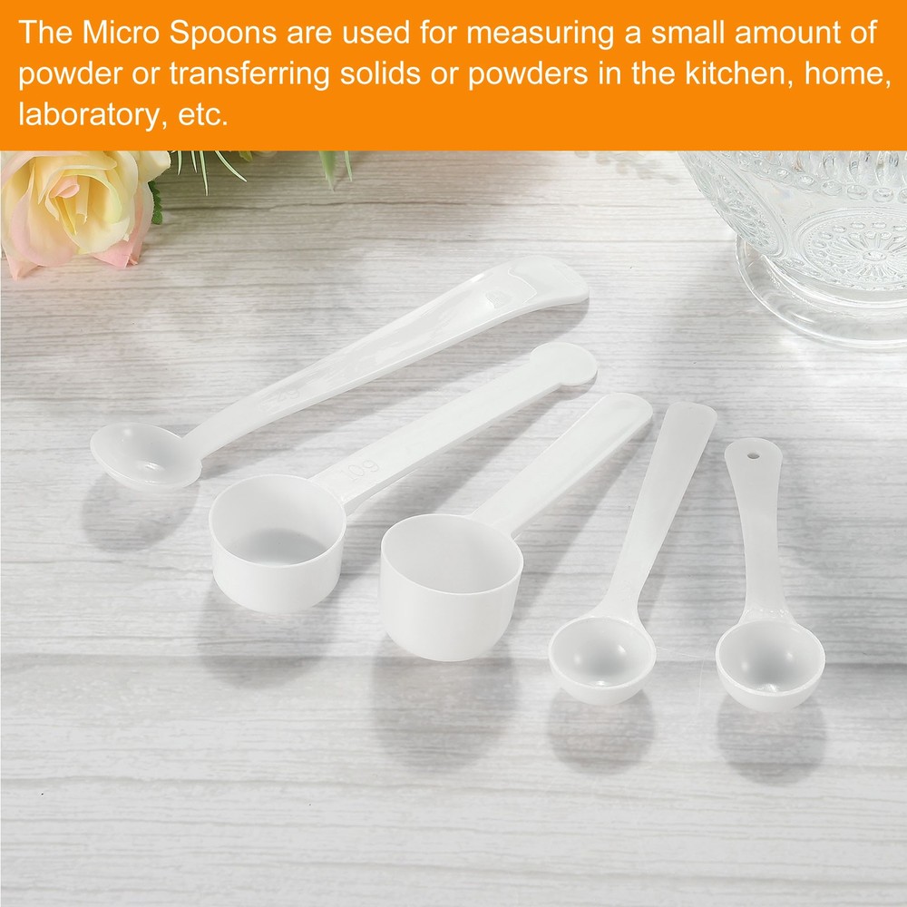 15Pack Micro Spoons 5 Gram Measuring Scoop Plastic Flat Bottom Mini Spoon
