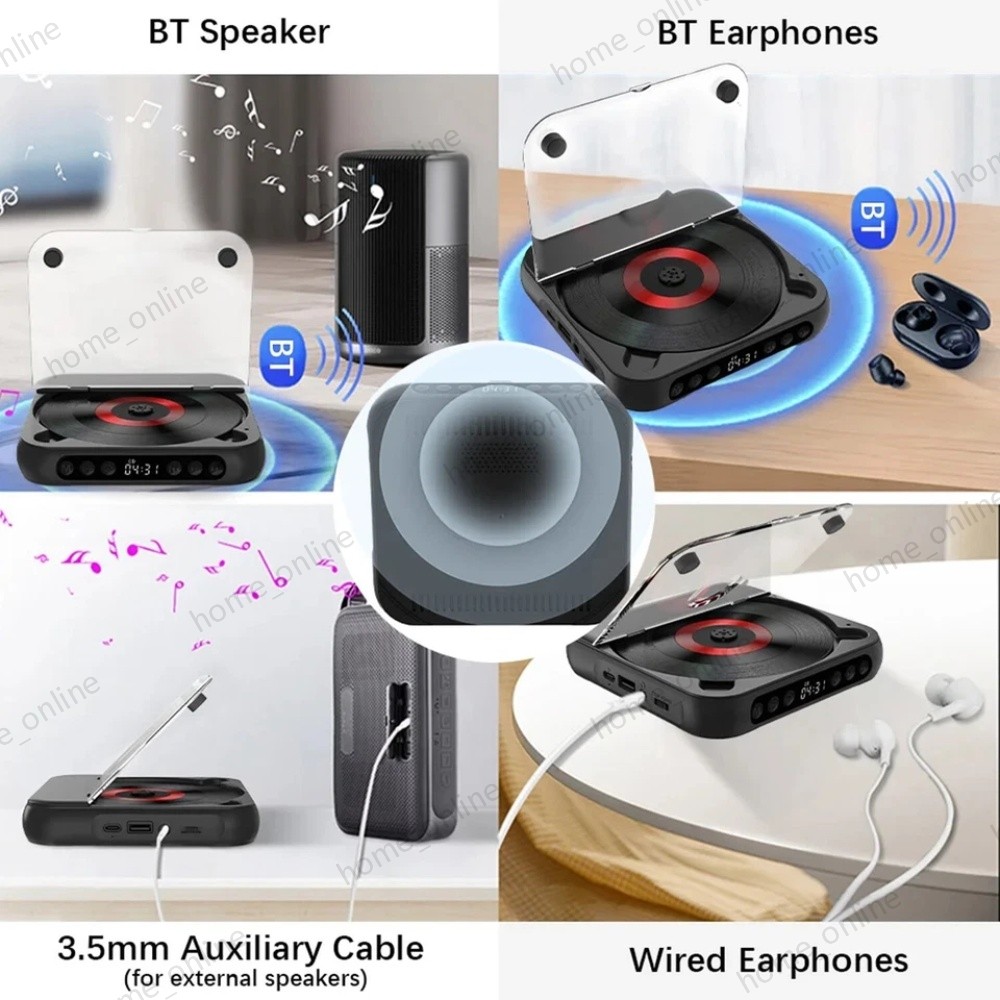 Black Portable CD Player Personal CD Players with Bluetooth Rechargeable