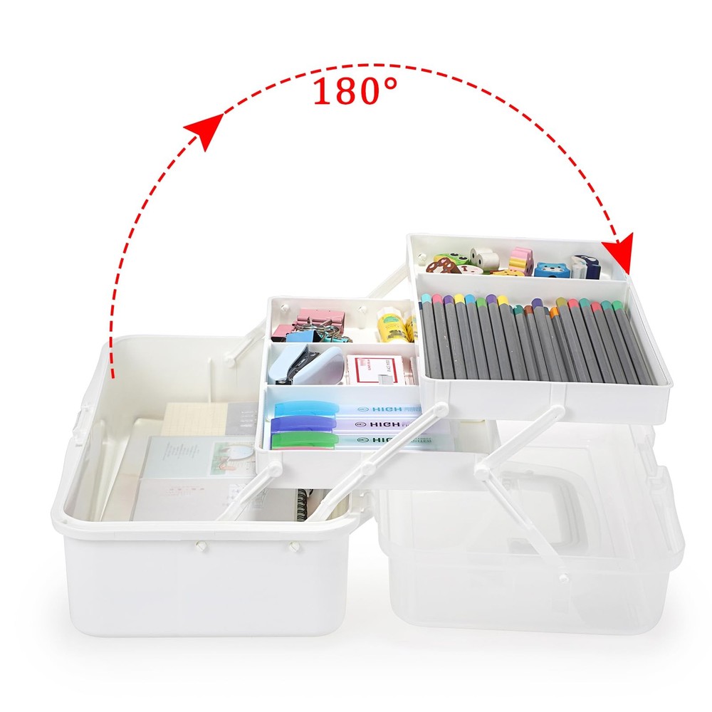 BTSKY 3-Layer Plastic Dividing Storage Box Craft Organizer with Beige White
