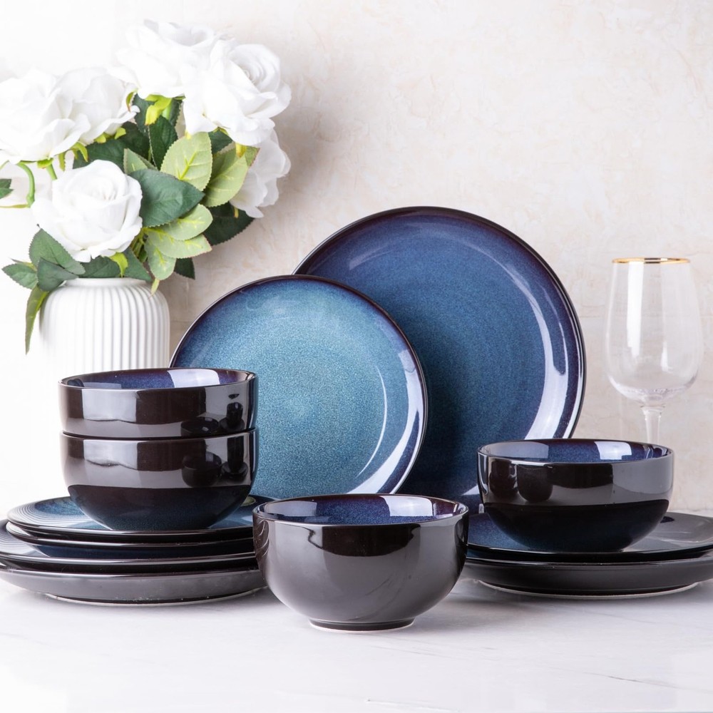 Ceramic Dinnerware Sets for Dreamy Moonlight-Blue Service for 4-12pcs