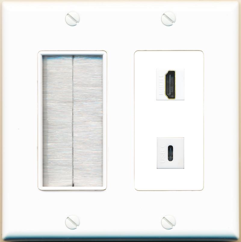 RiteAV HD USBC with Brush Wall Plate [White]