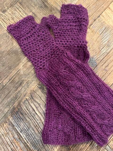 Hand knitted gloves and winter headbands