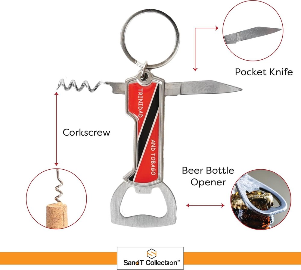 Multifunctional Bottle Opener Keychain Corkscrew Keychains-Carribean Countries
