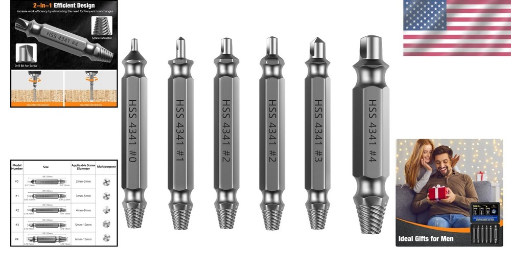 Dual-Head 6 Piece Screw Extractor Set - Fast & Efficient Removal Solution