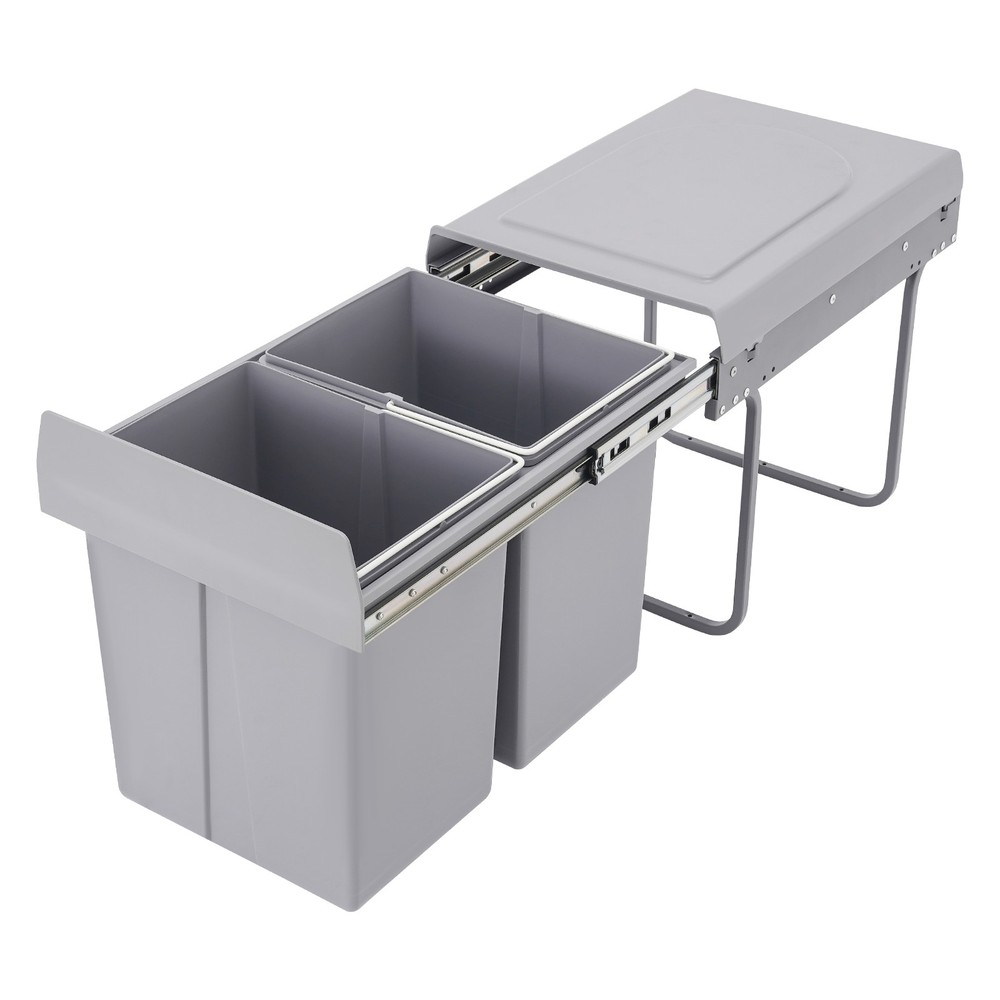 Pull Out Trash Kitchen Under Cabinet Waste Container Double Garbage Can 40L