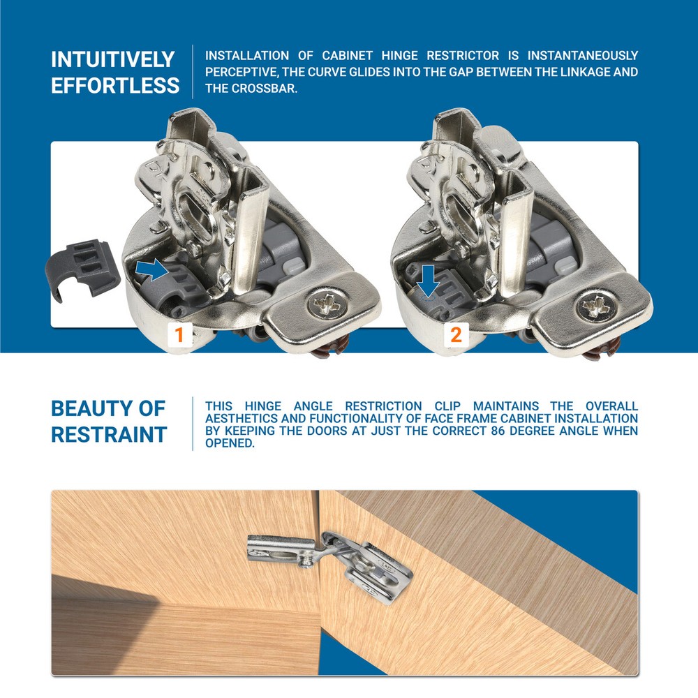DTC Angle Restrictor Restriction Clips for DTC Face Frame Hinges 86 Degree