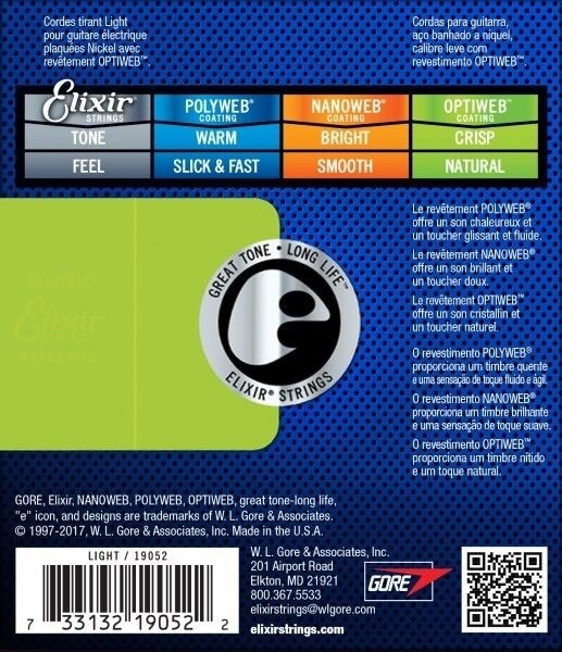 Elixir 19052 OPTIWEB Coated Electric Guitar Strings - Light - 10-46