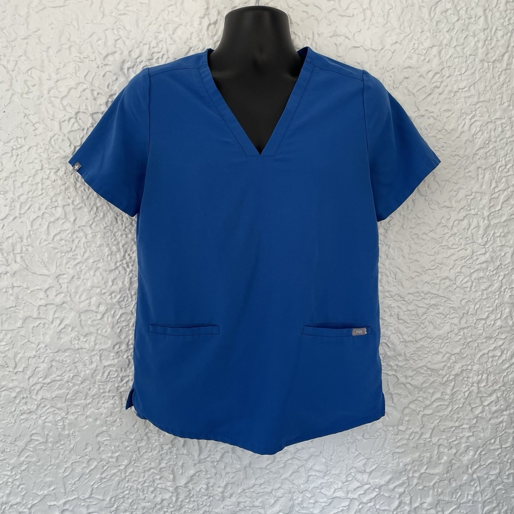 Figs Womens Size M Technical Collection Casma Three Pocket Scrub Top Blue EUC