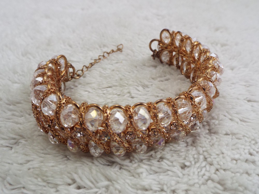 Goldtone Crystal Bead Cuff Bracelet (B42)