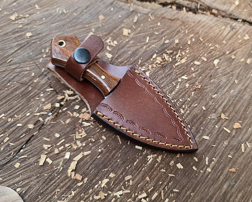 Damascus Small Fixed BLade Neck Knife Handmade Double Edge Dagger with Sheath
