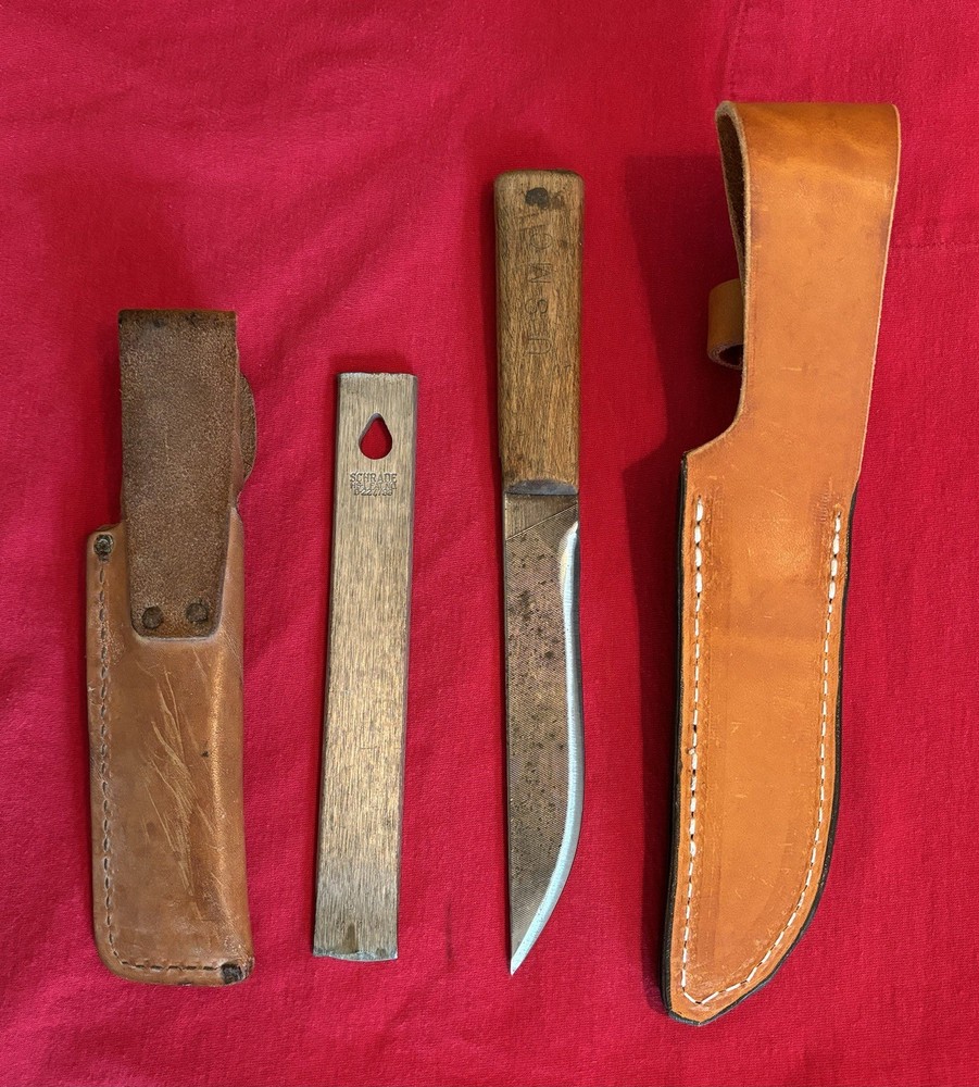 CUSTOM USMC KNIFE FROM FILE & SCHRADE HS-1 SHARPENER - ORIGINAL SHEATH