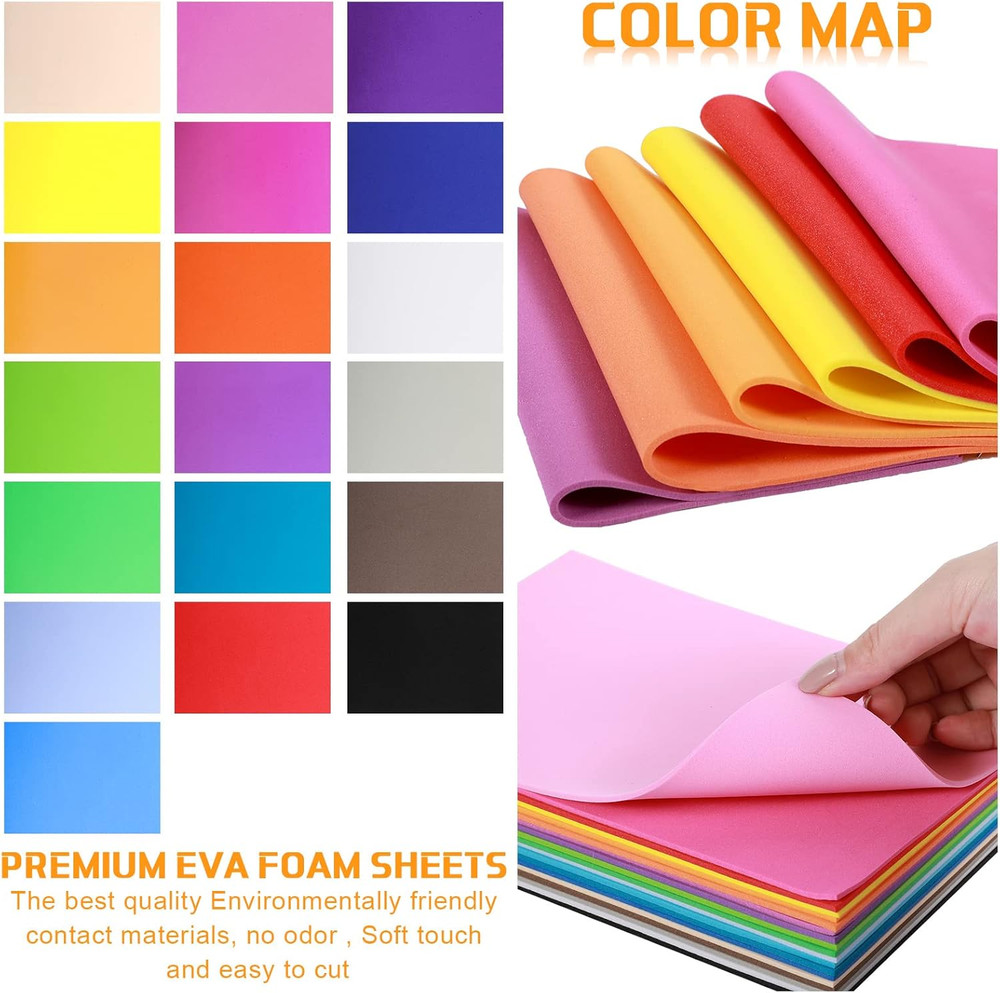200 Sheets Colorful EVA Foam Sheets Crafts Rainbow Colorful Foam Sheets Assorted