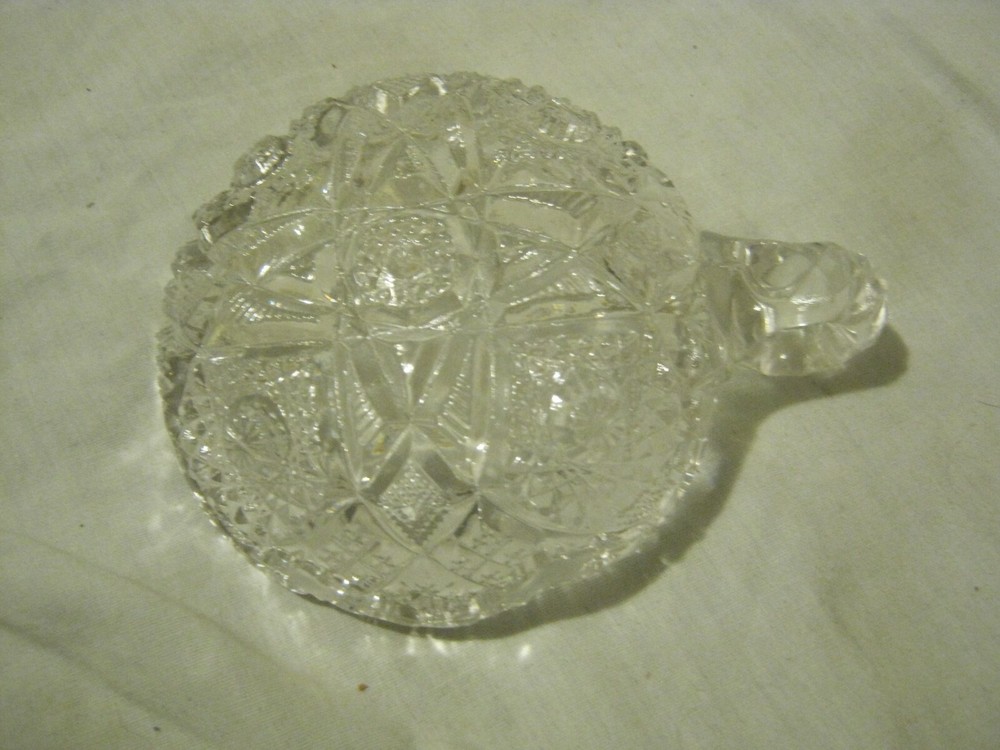 Clear Pressed Molded Round Trinket Dish With Handle, 5" (RS-21)