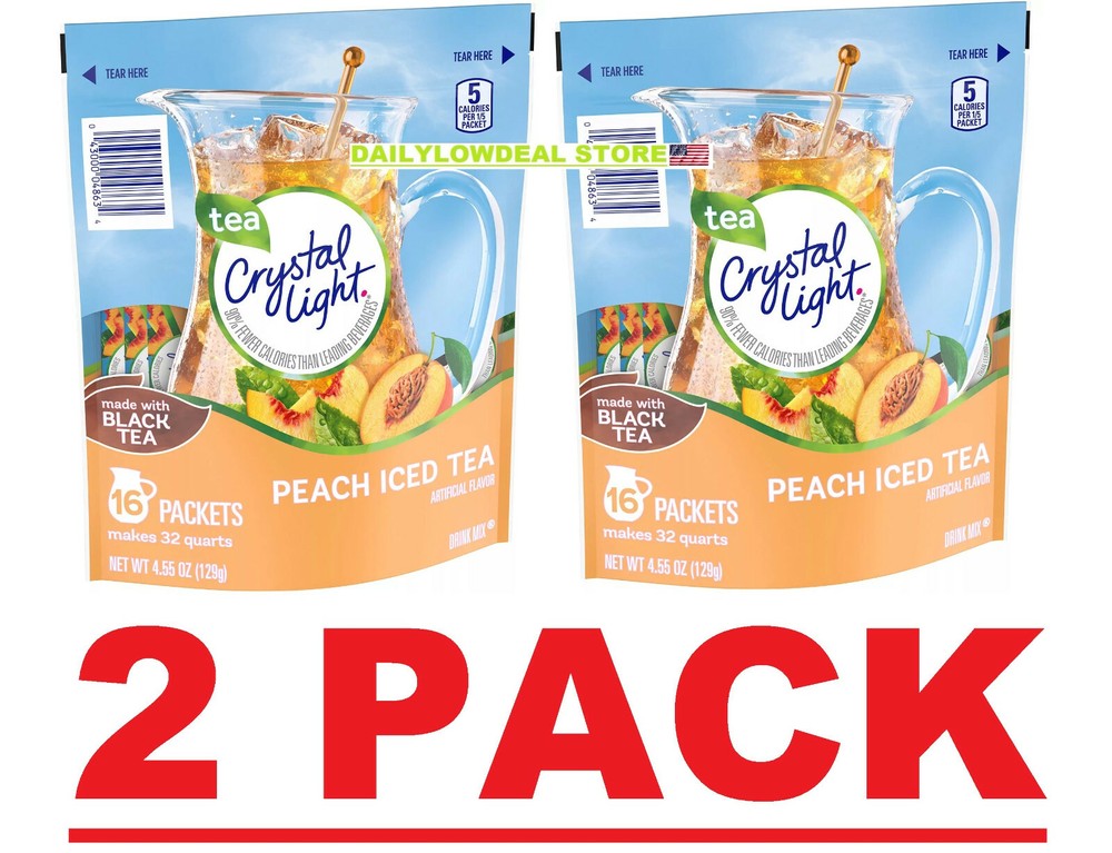 2 PACK - 16ct Crystal Light Peach Iced Tea Powdered Drink Mix (Total 32 Packets)