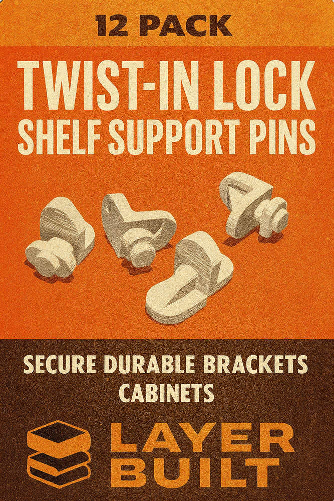 Twist-In Lock Shelf Support Pins 12  Pack Secure Durable Brackets Cabinets White