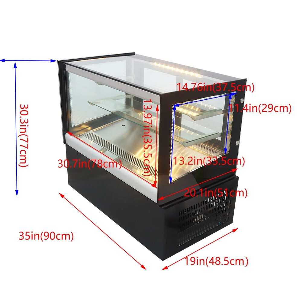 TECHTONGDA 35"Desktop Refrigerated Cake Display Cabinet 3-Layer LED Lighting220V