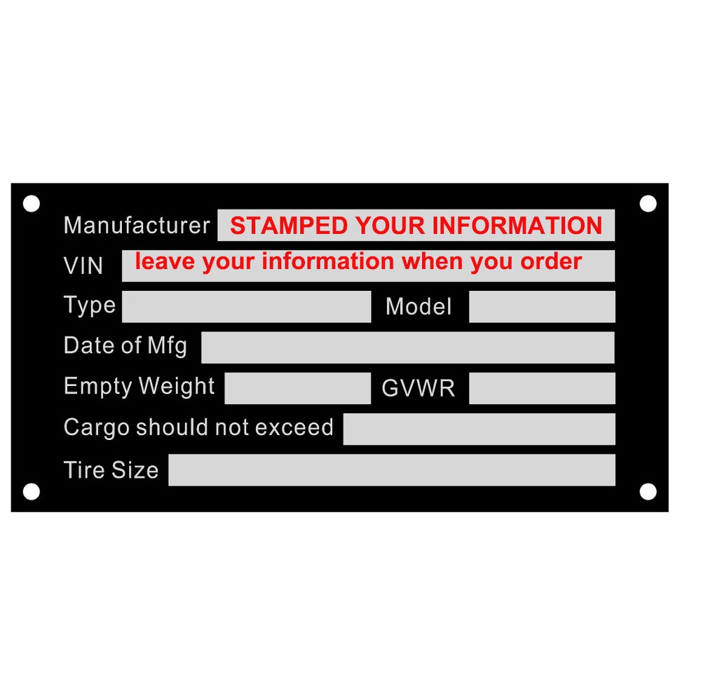 Car Hauler Trailer Identification Plate Serial Model Custom Engraved!