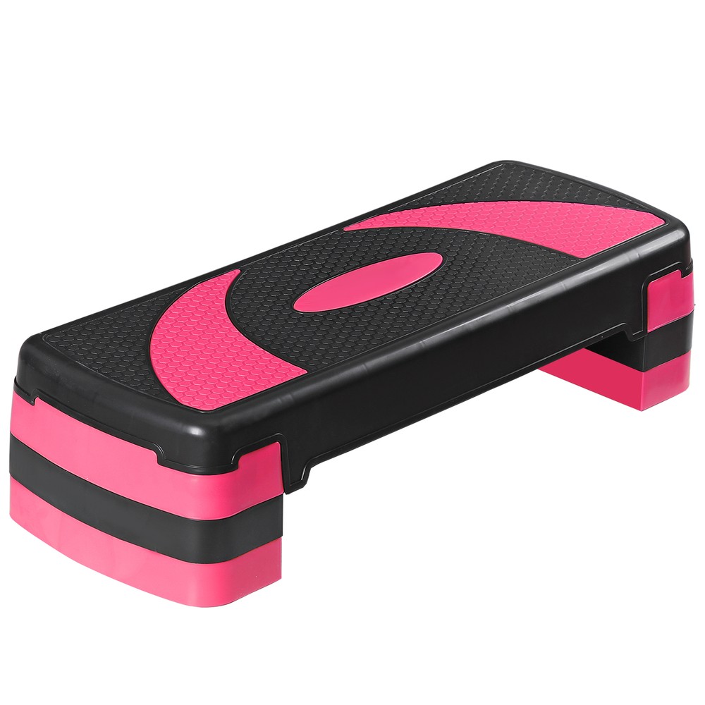 Adjustable Aerobic Stepper Workout Step with 4 Risers Exercise Platform Pink