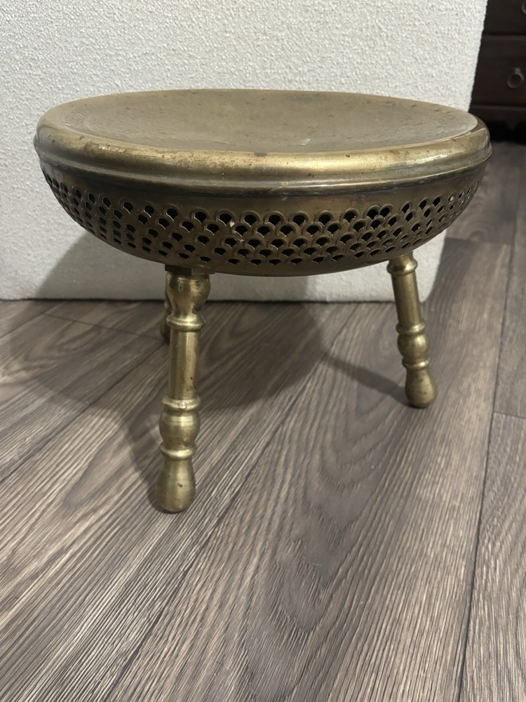 Indian Brass Three Legged Foot Stool Warmer