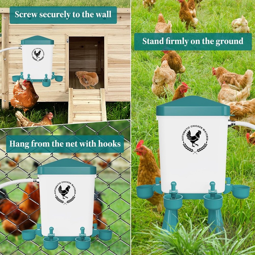 Chicken Waterer, 3 Gallons Automatic Chicken Waterers with 5Ft Pipe, Float Contr