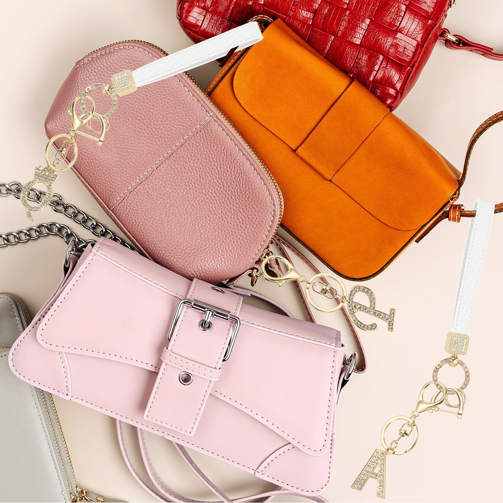 Leather Wristlet Keychain, Crown Design Letter C Keychains