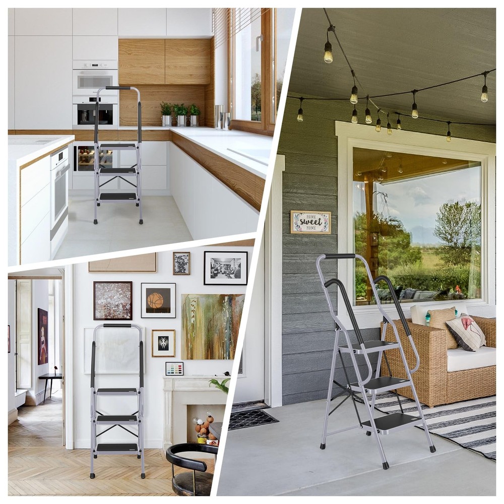 Step Ladder 3 Step Folding with Handrails, Folding Step Stool with Wide Anti-...