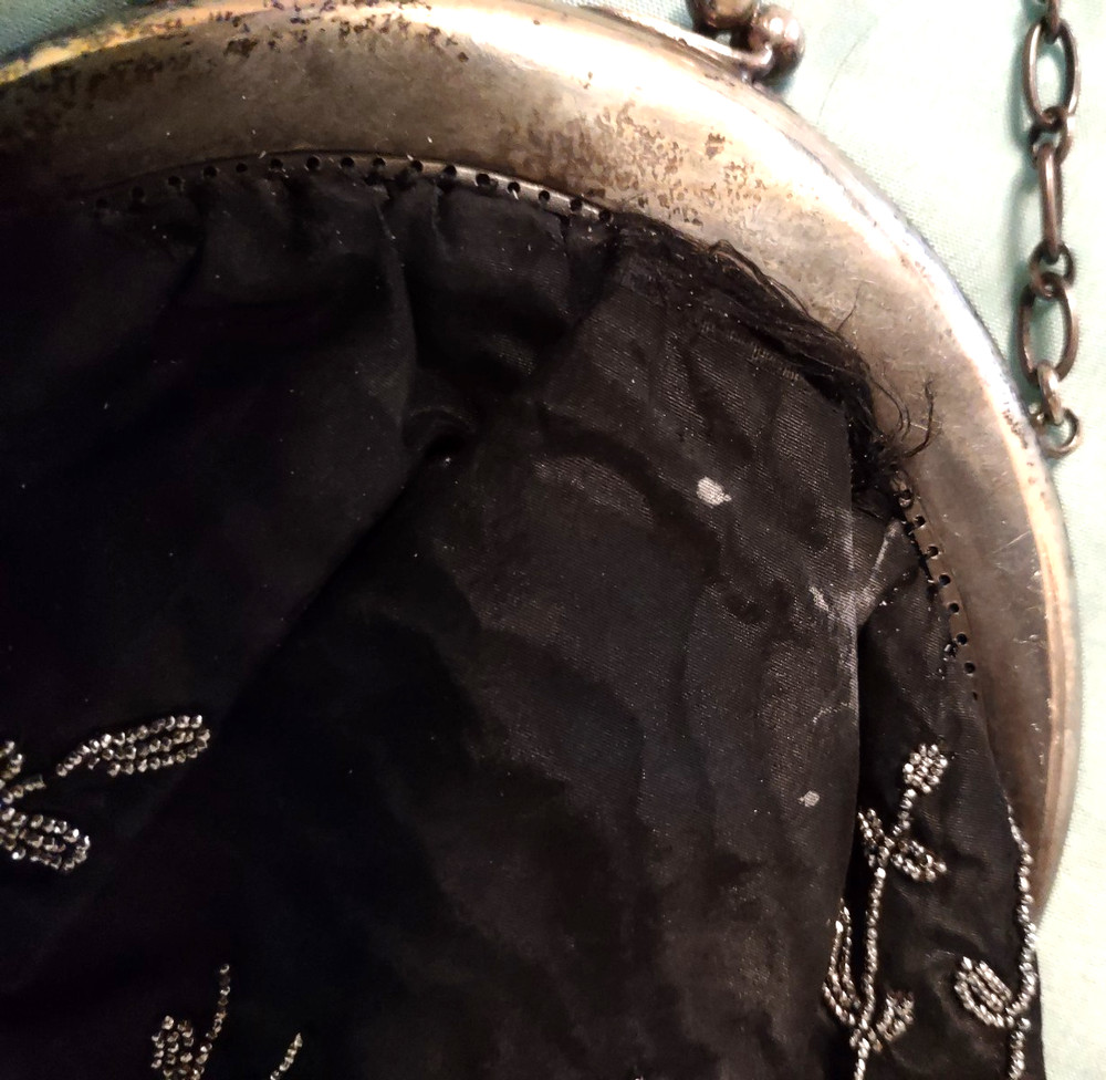 Fabulous! Edwardian Micro-Beaded Purse with Sterling Silver Repousse Frame