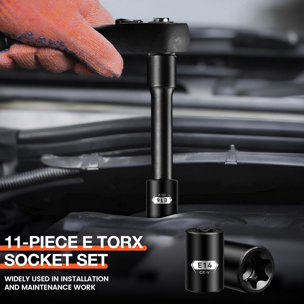 BLACKROBOT E Torx & Star Socket Set With Rail, 11-Piece Female External Sockets,