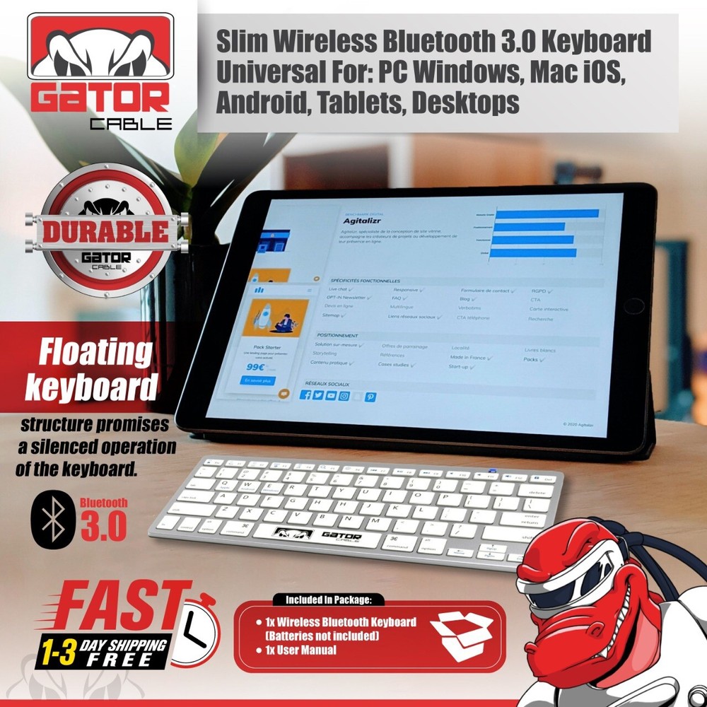 Wireless Bluetooth Keyboard For Windows PC Mac iOS Android iPhone Tablet Slim