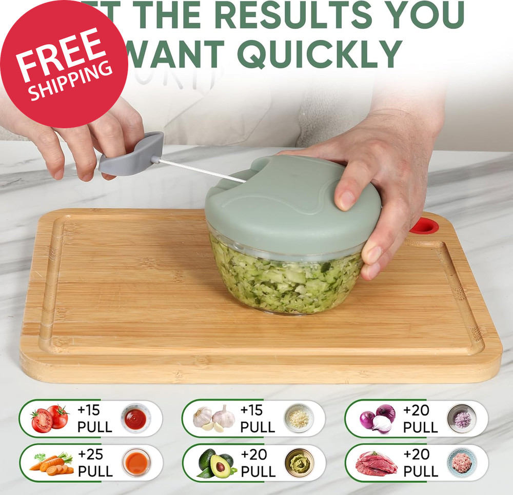 Garlic Chopper with Container Manual Food Chopper Pull-String Vegetable Onion