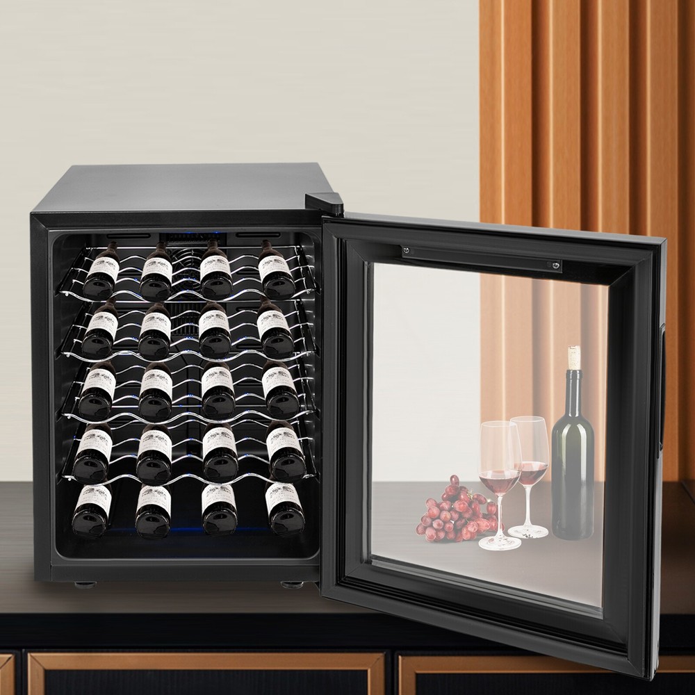 Black Wine Fridge 48L 20-Bottles Small Wine Cooler Rectangular Wine Cellar 110V
