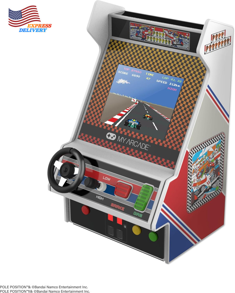 Pole Position Racing Player: Retro Mini Arcade Game Console with 2 Games
