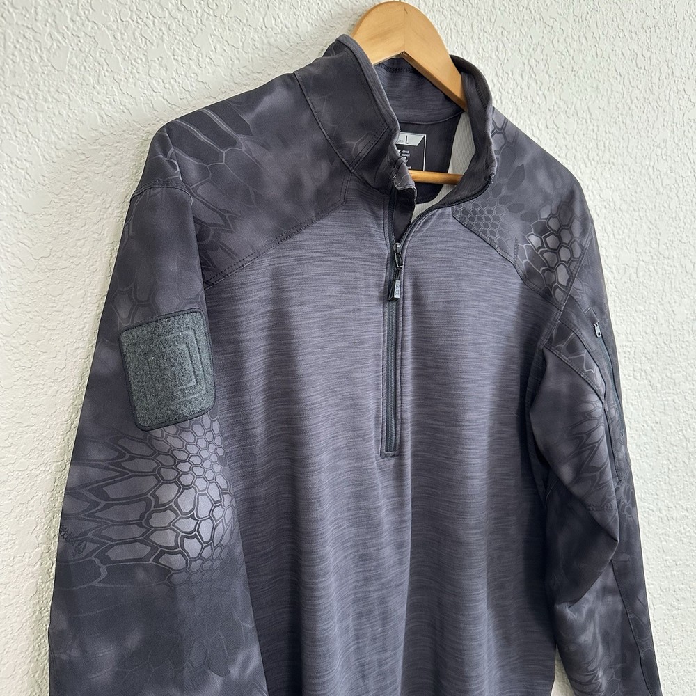 5 11 Tactical Mens Shirt Size Large Kryptec Rapid 1/2 Half Zip Pullover Charcoal