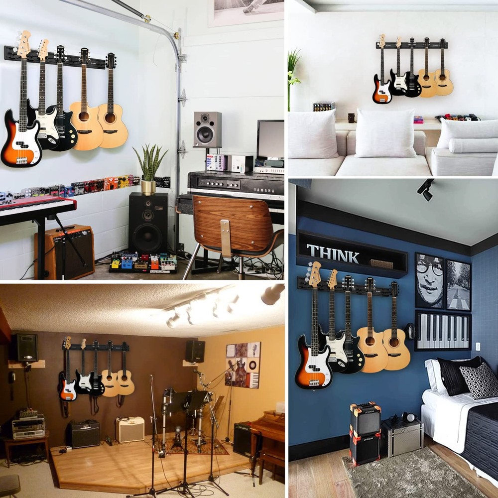 5 Guitar Wall Mount Rack Adjustable Hangers Easy Install Space Saving Design