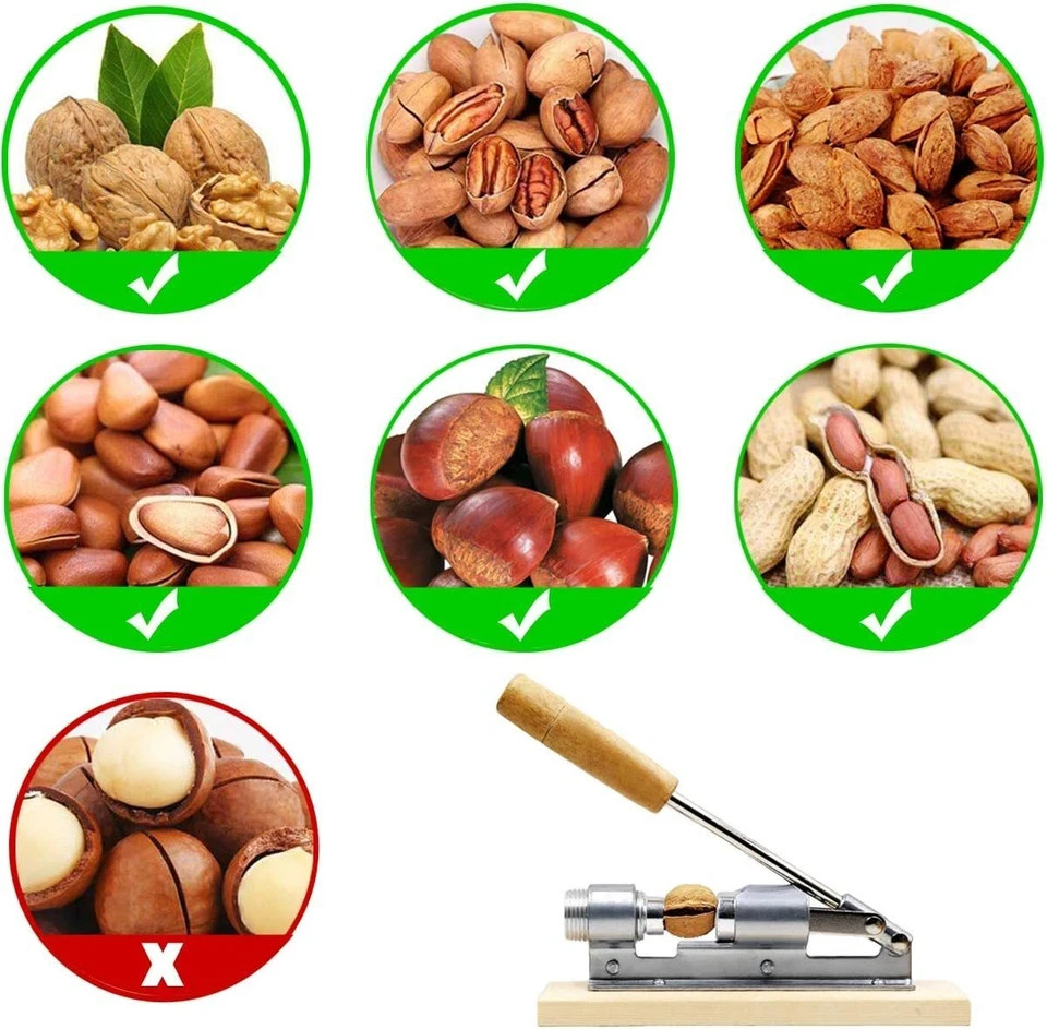 Heavy Duty Pecan and Nut Cracker Tool, Wood Base and Adjustable Handle, Easy Use